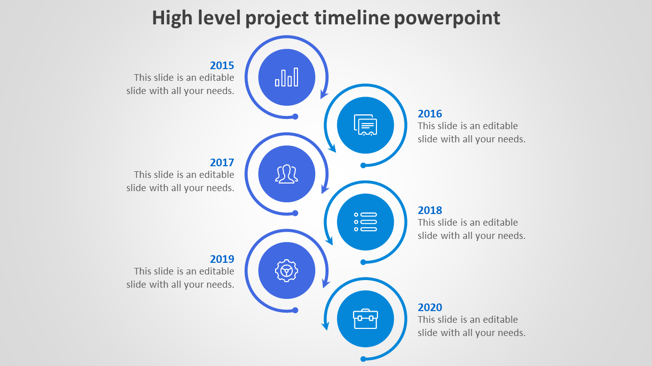 high level project timeline powerpoint-blue